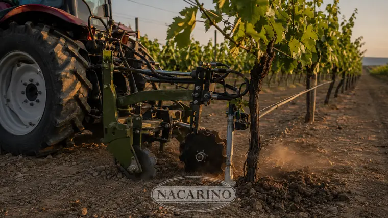 Intercepas hidráulico trabajando en viñedo