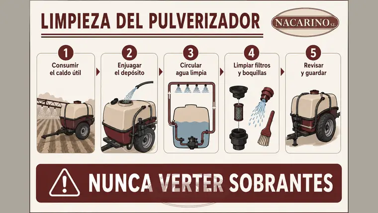 Procedimiento de limpieza de un pulverizador agrícola tras el tratamiento