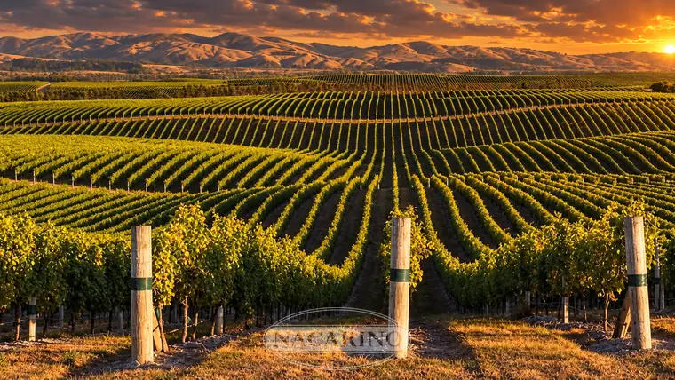 Viñedo en espaldera al amanecer