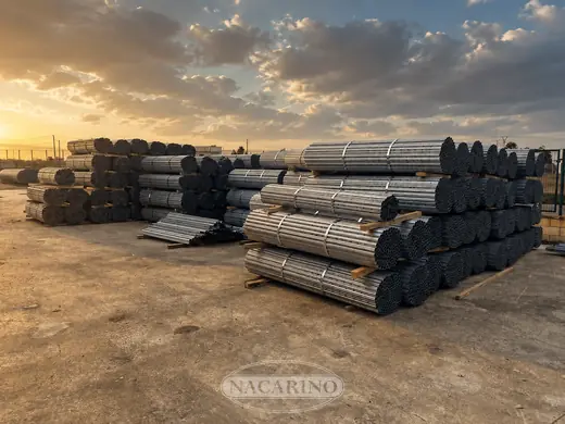 Postes galvanizados para espaldera en el exterior del almacén